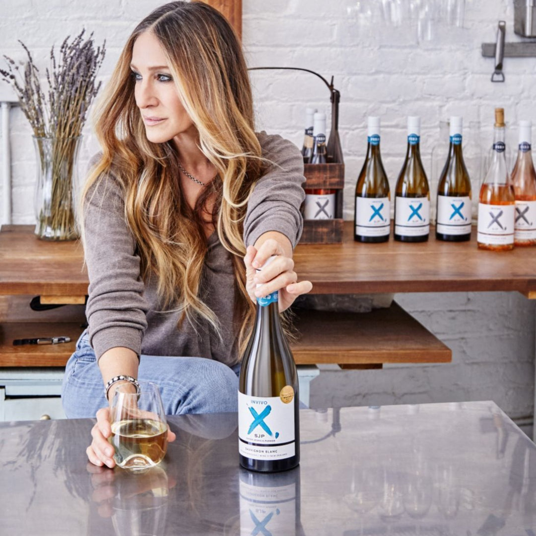 SJP with her wine