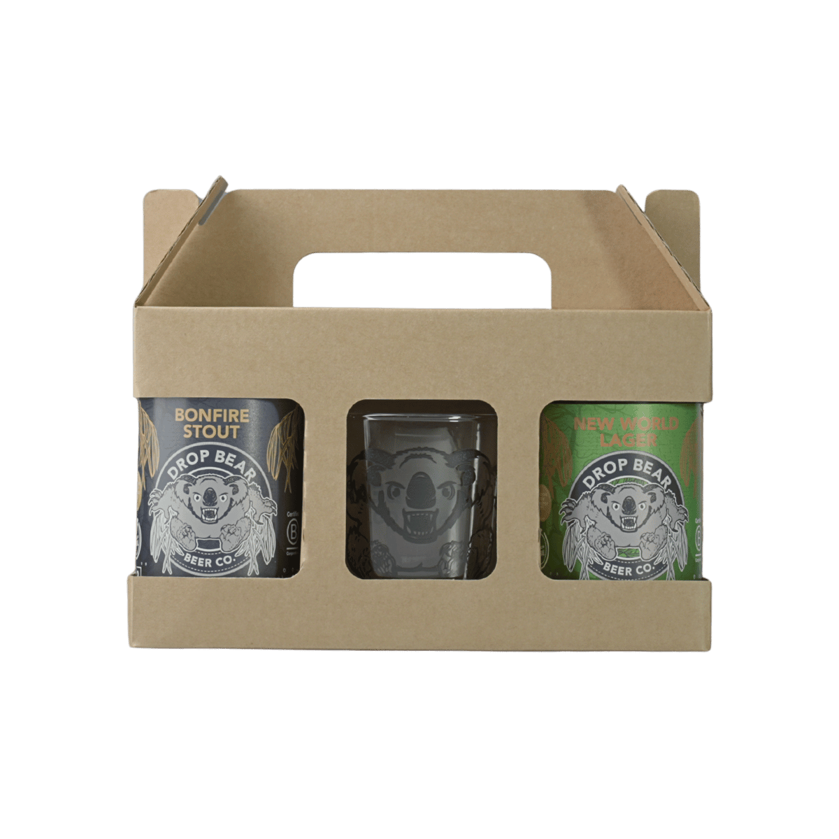 Drop Bear Alcohol Free Gift Box – Bonfire Stout & New World Lager + Glass