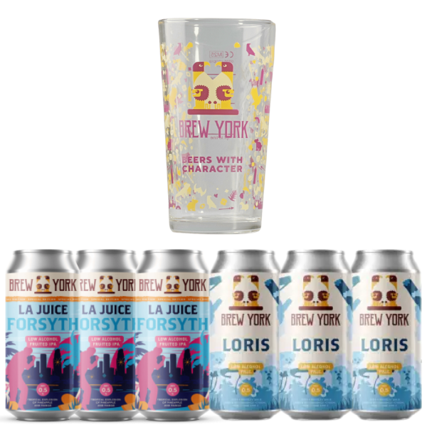Brew York Alcohol Free Gift Set – Loris & La Juice Forsyth 0.5% + Glass