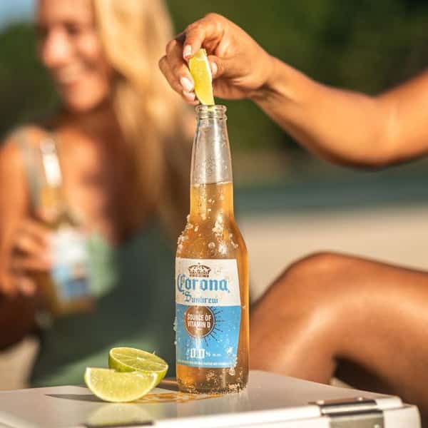 Non Alcoholic Corona drank on beach with Lime in top