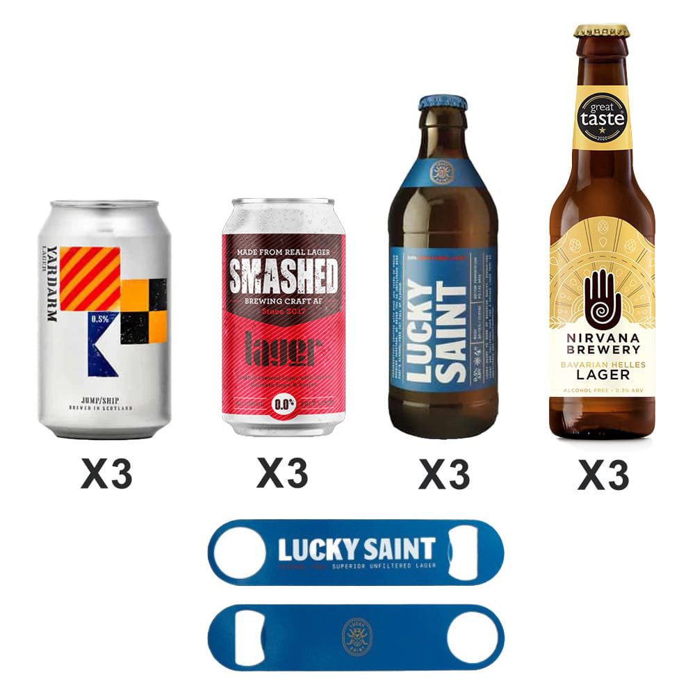 Dry Drinker's Premium Non Alcoholic Lager Selection Box - Free Lucky Saint Beer Blade
